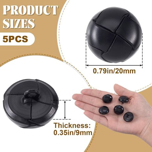 HINZIC 5pcs 20mm Black Leather Buttons for Clothes, Vintage Football Pattern Fasteners with Shank, Sew on Round Upholstery Buttons Sewing Supplies for Coats Jackets Sweaters Dress Jeans Shoes in Saudi Arabia