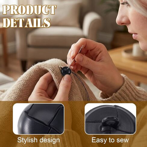 HINZIC 5pcs 20mm Black Leather Buttons for Clothes, Vintage Football Pattern Fasteners with Shank, Sew on Round Upholstery Buttons Sewing Supplies for Coats Jackets Sweaters Dress Jeans Shoes in Saudi Arabia