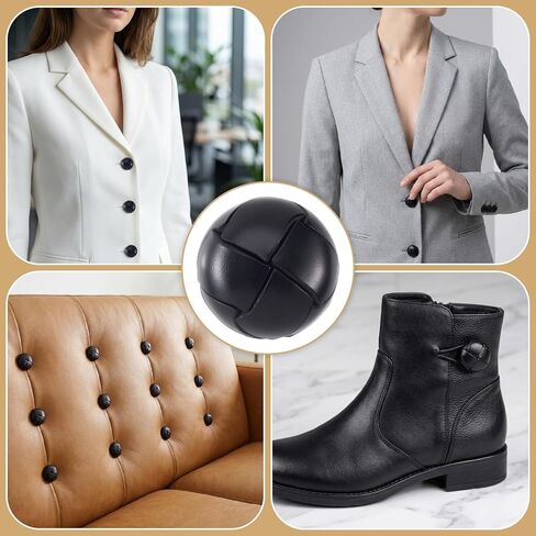 HINZIC 5pcs 20mm Black Leather Buttons for Clothes, Vintage Football Pattern Fasteners with Shank, Sew on Round Upholstery Buttons Sewing Supplies for Coats Jackets Sweaters Dress Jeans Shoes in Saudi Arabia