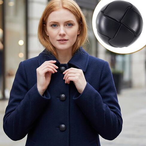 HINZIC 5pcs 20mm Black Leather Buttons for Clothes, Vintage Football Pattern Fasteners with Shank, Sew on Round Upholstery Buttons Sewing Supplies for Coats Jackets Sweaters Dress Jeans Shoes in Saudi Arabia