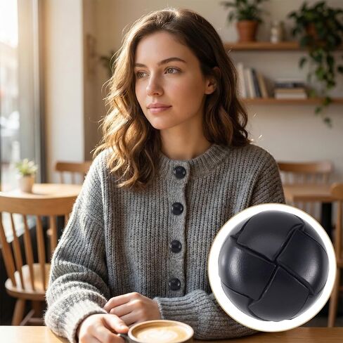 HINZIC 5pcs 20mm Black Leather Buttons for Clothes, Vintage Football Pattern Fasteners with Shank, Sew on Round Upholstery Buttons Sewing Supplies for Coats Jackets Sweaters Dress Jeans Shoes in Saudi Arabia