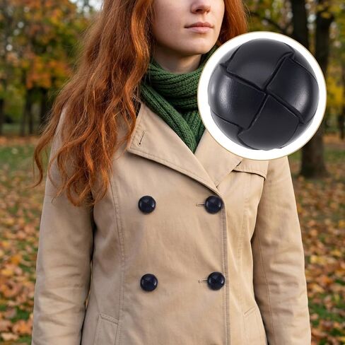 HINZIC 5pcs 20mm Black Leather Buttons for Clothes, Vintage Football Pattern Fasteners with Shank, Sew on Round Upholstery Buttons Sewing Supplies for Coats Jackets Sweaters Dress Jeans Shoes in Saudi Arabia