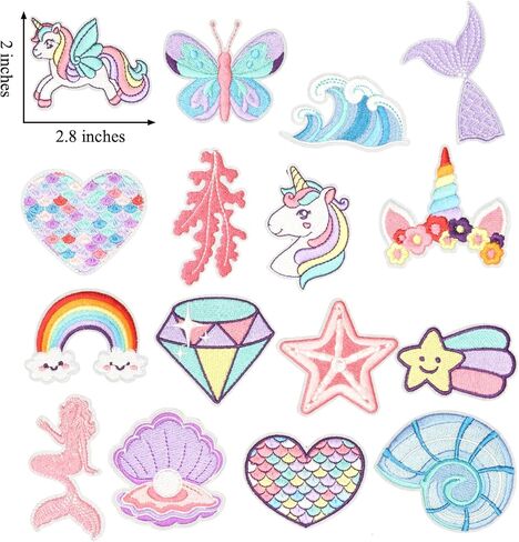 16PCS Mermaid Unicorn Adventure Iron on Patches, Fantasy Rainbow Fairy Tale Dream Embroidered Repair Patches for Clothes, Cute Applique for Hats, Jeans, Jackets, Backpacks, Shoes in Kuwait