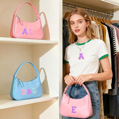 104 Pcs Chenille Letter Patches Iron on Letters, Self Adhesive Letter Patches Chenille Stick on Embroidered Patch for Backpack, Jackets, Clothing, Hats (White, Pink, Purple, Blue) in Saudi Arabia