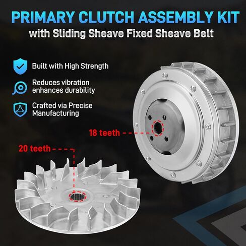 Primary Clutch Assembly Kit with Sliding Sheave Fixed Sheave Belt Compatible with Yamaha Rhino 660 2004-2007 Grizzly 660 2002-2008 Replaces# 5UG-17620-00-00 5KM-17611-00-00 5KM-17641-00-00 in Saudi Arabia