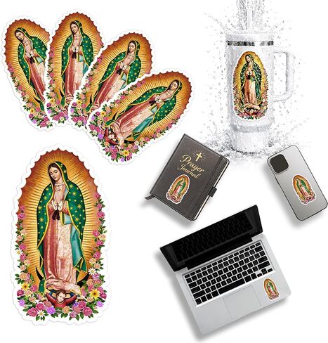5 PCS Virgen de Guadalupe Stickers, Water-Ready Surface,Firm Adhesion, Easy Peel-Off,Suitable for Car Windows, Laptops, Graduation Caps, Phones, Bottles and Prayer Journals (5.6 inches) in Saudi Arabia