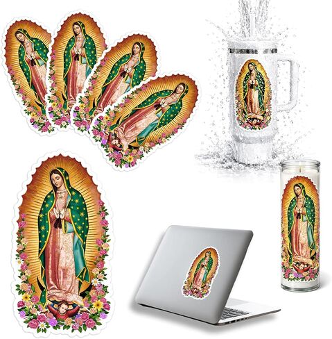5 قطع من ملصقات Virgen de Guadalupe، سطح جاهز للماء، التصاق قوي، سهل التقشير، مناسب لنوافذ السيارات وأجهزة الكمبيوتر المحمولة وقبعات التخرج والهواتف والزجاجات ومجلات الصلاة (5.6 بوصة) in Kuwait