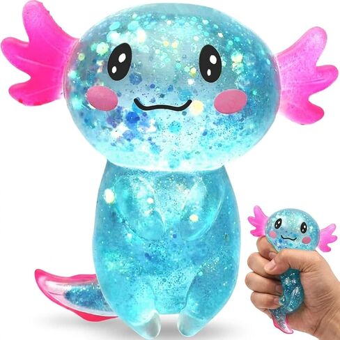 Axolotl Squishy Stress Relief Toy, Glitter Axolotl Fidget Toy, Soft Stretchy Sensory Squeeze Toy for Teens & Adults, Cute Desk Stress Toy for Relaxation, Party Favor & Gift Idea, Pink in Saudi Arabia