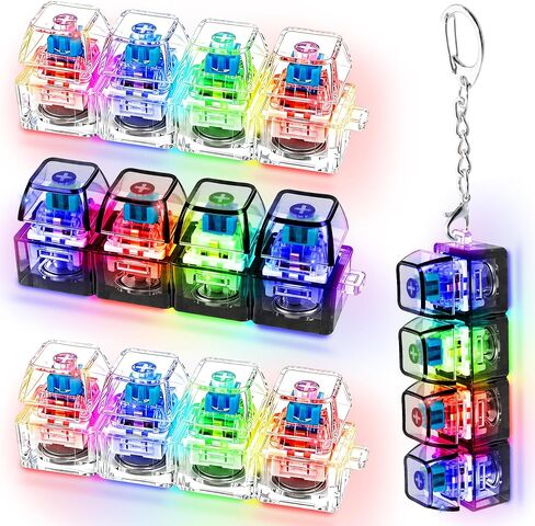 4 PCS Glow Keyboard Fidget Toy, Keyboard Fidget with LED Light Keychain 4-in-1 Keyboard Decompression Button Finger Clicker Toys, Button Stress Relief Fidget Gifts for Kids Adults (Clear Black) in Saudi Arabia