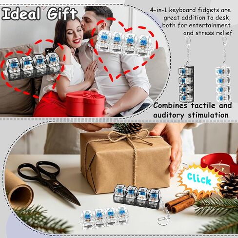 4 PCS Glow Keyboard Fidget Toy, Keyboard Fidget with LED Light Keychain 4-in-1 Keyboard Decompression Button Finger Clicker Toys, Button Stress Relief Fidget Gifts for Kids Adults (Clear Black) in Saudi Arabia
