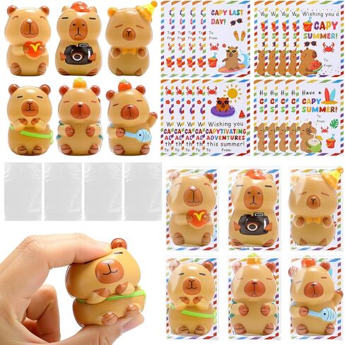 24 Sets Capybara End of Year Gifts for Students Bulk Cute Capybara Squeeze Toys and Cards Summer Vacation Goodie Bags Fillers for Summer Break Graduation Party Favor Classroom Prizes Gifts in Kuwait