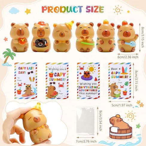 24 Sets Capybara End of Year Gifts for Students Bulk Cute Capybara Squeeze Toys and Cards Summer Vacation Goodie Bags Fillers for Summer Break Graduation Party Favor Classroom Prizes Gifts in Kuwait