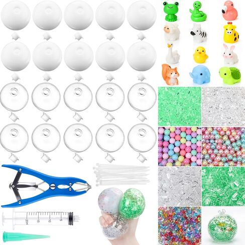 Tasdurian 20 Set DIY Stress Ball Making Kit Empty Stress Ball DIY Kit with 10 Milky Blank Skins 10 Transparent Blank Skins 10 Fillers Expander Tool Vacuum Evacuating Device(Mixed Colors,Style A) in Saudi Arabia