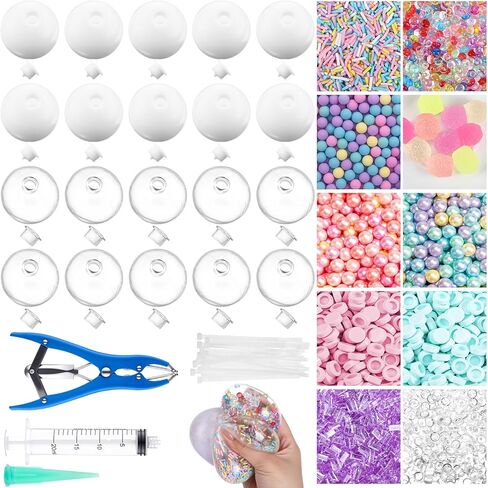 Tasdurian 20 Set DIY Stress Ball Making Kit Empty Stress Ball DIY Kit with 10 Milky Blank Skins 10 Transparent Blank Skins 10 Fillers Expander Tool Vacuum Evacuating Device(Mixed Colors,Style A) in Saudi Arabia