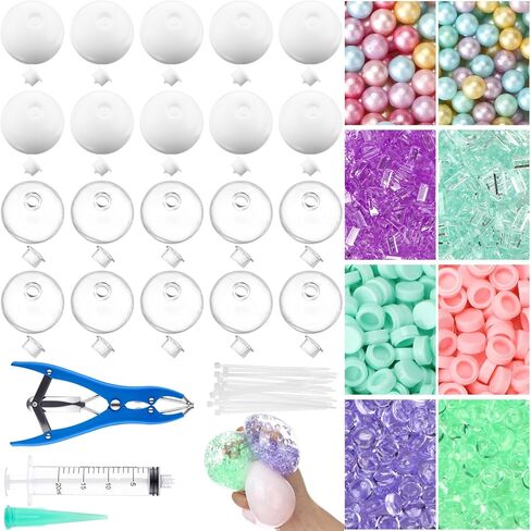 Tasdurian 20 Set DIY Stress Ball Making Kit Empty Stress Ball DIY Kit with 10 Milky Blank Skins 10 Transparent Blank Skins 10 Fillers Expander Tool Vacuum Evacuating Device(Mixed Colors,Style A) in Saudi Arabia