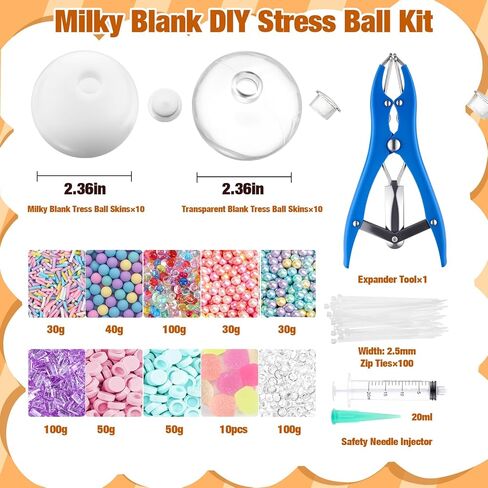 Tasdurian 20 Set DIY Stress Ball Making Kit Empty Stress Ball DIY Kit with 10 Milky Blank Skins 10 Transparent Blank Skins 10 Fillers Expander Tool Vacuum Evacuating Device(Mixed Colors,Style A) in Saudi Arabia