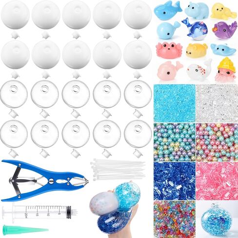 Tasdurian 20 Set DIY Stress Ball Making Kit Empty Stress Ball DIY Kit with 10 Milky Blank Skins 10 Transparent Blank Skins 10 Fillers Expander Tool Vacuum Evacuating Device(Mixed Colors,Style A) in Saudi Arabia