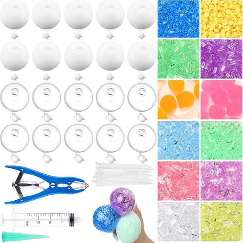 Tasdurian 20 Set DIY Stress Ball Making Kit Empty Stress Ball DIY Kit with 10 Milky Blank Skins 10 Transparent Blank Skins 10 Fillers Expander Tool Vacuum Evacuating Device(Mixed Colors,Style A) in Saudi Arabia