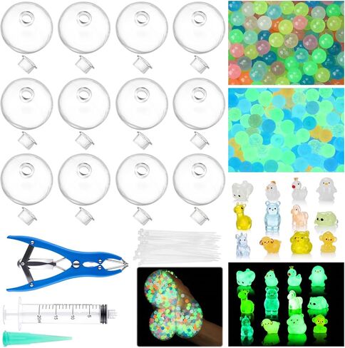 12 Set Glowing DIY Stress Ball Making Kit Empty Stress Ball DIY Kit with Transparent Blank Skins Glowing Fillers Expander Tool Vacuum Evacuating Device(Beads) in Saudi Arabia
