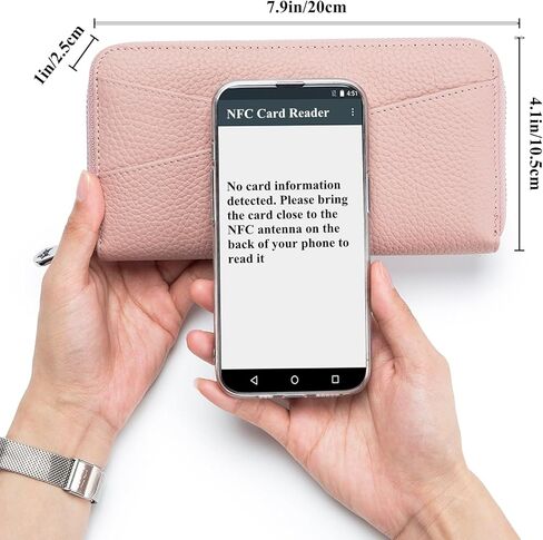 محفظة جلدية فاخرة، حامل بطاقات RFID متعدد الأقسام مع جيب للهاتف، 8 فتحات للبطاقات، منظم بسحاب، 7.9 × 4.1 بوصة (وردي فاتح) in Saudi Arabia