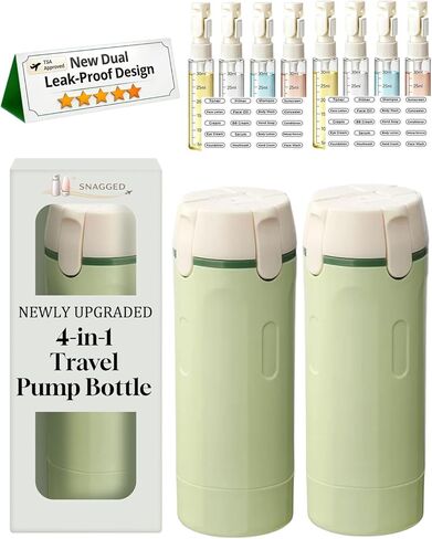 Travel Size Toiletries Bottles for Shampoo Conditioner Lotion Skincare Cosmetic 4 in 1 Pump Dispenser Refillable Squeeze Liquid Containers Essentials Toiletry Mini Empty Leak Proof Small(Green) in Saudi Arabia