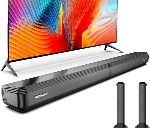 شريط الصوت Ultimea 2.2Ch للتلفزيون الذكي ، Peak Power 100W ، شريط صوت قابل للفصل 2 في 1 للتلفزيون ، Bluetooth 5.3 Soundbar ، 3 أوضاع Eq ، تقنية Bassmx ، HDMI-ARC/OPT/AUX ، جدار الجدار ، Apollo S40 in Kuwait