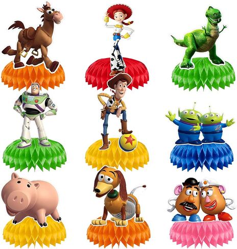 9Pcs Toy Honeycomb Centerpieces, Cartoon Movie Theme Birthday Party Supplies, Double-Sided 3D Table Decorations & Favors for Kids in Saudi Arabia