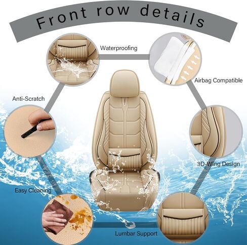 Car Seat Covers Custom Fit for Hyundai Palisade 2020-2025,Heavy Duty Waterproof & Pet-Friendly | Premium PU Leather | 7-Seats Full Set,Beige in Saudi Arabia