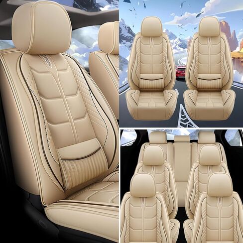 Car Seat Covers Custom Fit for Hyundai Palisade 2020-2025,Heavy Duty Waterproof & Pet-Friendly | Premium PU Leather | 7-Seats Full Set,Beige in Saudi Arabia