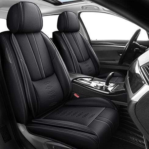 أغطية مقاعد جلدية لسيارة Toyota Sequoia 2001-2025 2026، أغطية مقاعد السيارة الفاخرة المجموعة الأمامية، واقيات مقاعد السيارة مقاومة للماء مع وسادة هوائية، مقاعد غطاء داخلي مريح للسيارات (أسود + رمادي) in Kuwait