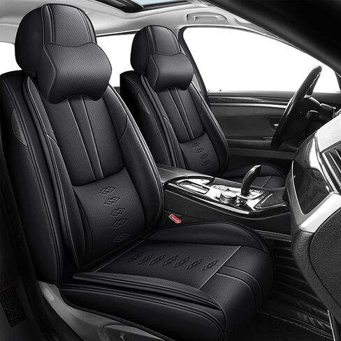 أغطية مقاعد جلدية لسيارة Toyota Sequoia 2001-2025 2026، أغطية مقاعد السيارة الفاخرة المجموعة الأمامية، واقيات مقاعد السيارة مقاومة للماء مع وسادة هوائية، مقاعد غطاء داخلي مريح للسيارات (أسود + رمادي) in Kuwait