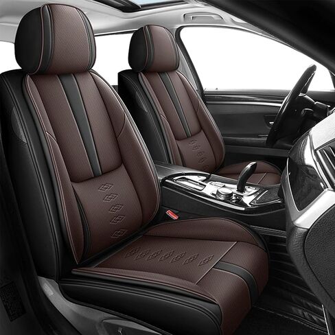 أغطية مقاعد جلدية لسيارة Toyota Sequoia 2001-2025 2026، أغطية مقاعد السيارة الفاخرة المجموعة الأمامية، واقيات مقاعد السيارة مقاومة للماء مع وسادة هوائية، مقاعد غطاء داخلي مريح للسيارات (أسود + رمادي) in Kuwait