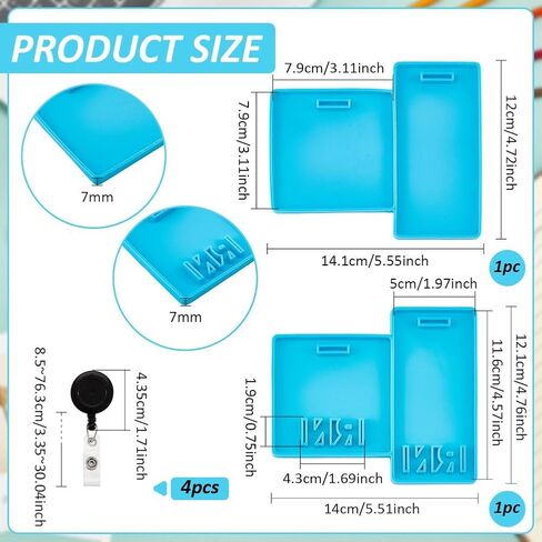 BENECREAT 2Pcs Badge Budy Molds for Resin Silicone, Rectangle Badge Silicone Molds with 4Pcs Plastic Reel Clip for ID Business Card DIY, Blue in Kuwait