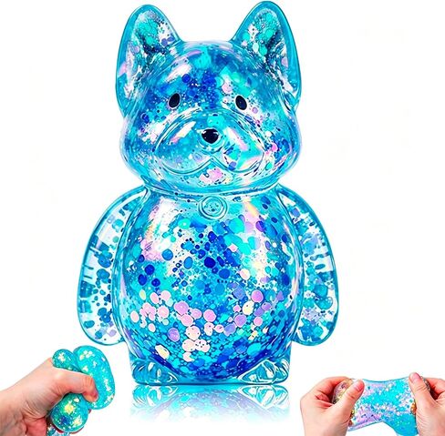 Dog Squishy,Squishy Dog,Glitter Dog Stress Ball,Slow Rise Fidget for Anxiety Relief,Glitter Dog Sensory Fidget Toys for Adults,Sensory Stress Relief Toy for Adults - Blue in Saudi Arabia