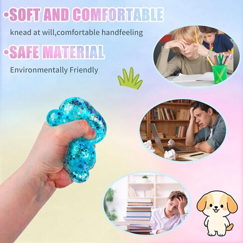 Dog Squishy,Squishy Dog,Glitter Dog Stress Ball,Slow Rise Fidget for Anxiety Relief,Glitter Dog Sensory Fidget Toys for Adults,Sensory Stress Relief Toy for Adults - Blue in Saudi Arabia
