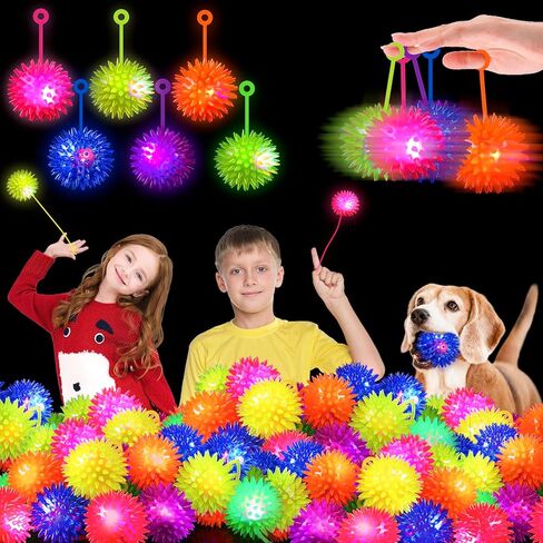 24Pcs Light up Bouncy Balls Bulk, Glow in The Dark LED Flashing Balls for Kids Adults Dogs, Squeaky Dog Toys, Durable Toys, Large Dog Toys for Aggressive Chewers in Saudi Arabia