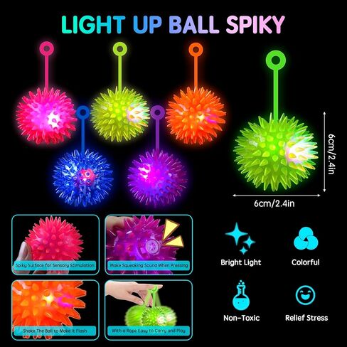 24Pcs Light up Bouncy Balls Bulk, Glow in The Dark LED Flashing Balls for Kids Adults Dogs, Squeaky Dog Toys, Durable Toys, Large Dog Toys for Aggressive Chewers in Saudi Arabia