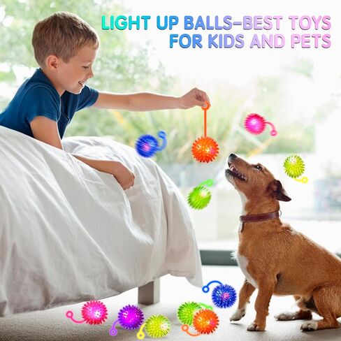 24Pcs Light up Bouncy Balls Bulk, Glow in The Dark LED Flashing Balls for Kids Adults Dogs, Squeaky Dog Toys, Durable Toys, Large Dog Toys for Aggressive Chewers in Saudi Arabia