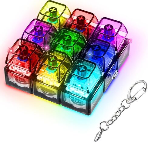LED Light Keyboard Fidget Toy for Adults Kids, Glow Keyboard Fidget Keychain 9 in 1 Stress Relief Decompression Button Finger Clicker Toys, Button Fidget Gifts to Relief Stress (Transparent Black) in Kuwait