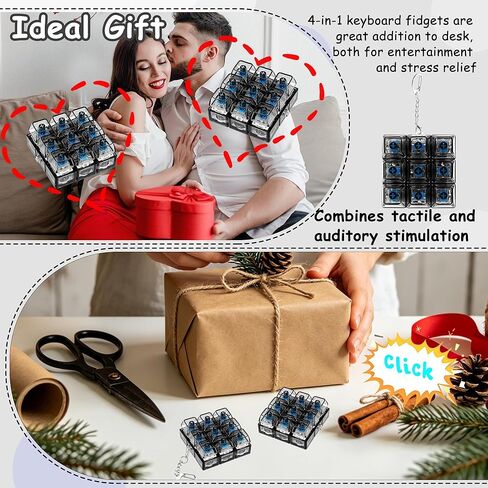 LED Light Keyboard Fidget Toy for Adults Kids, Glow Keyboard Fidget Keychain 9 in 1 Stress Relief Decompression Button Finger Clicker Toys, Button Fidget Gifts to Relief Stress (Transparent Black) in Kuwait