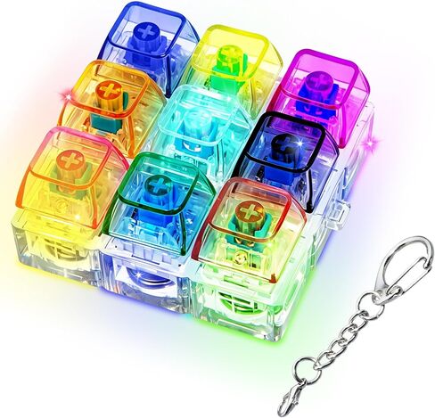 LED Light Keyboard Fidget Toy for Adults Kids, Glow Keyboard Fidget Keychain 9 in 1 Stress Relief Decompression Button Finger Clicker Toys, Button Fidget Gifts to Relief Stress (Transparent Black) in Kuwait
