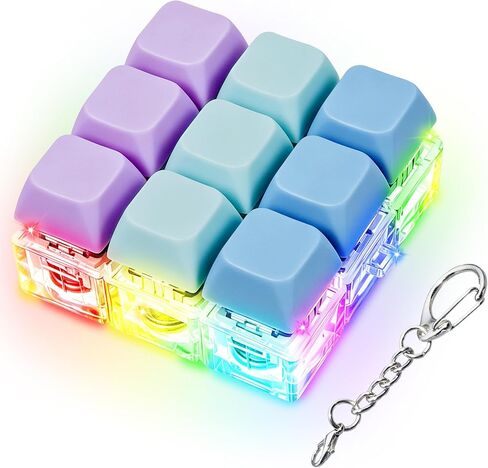 LED Light Keyboard Fidget Toy for Adults Kids, Glow Keyboard Fidget Keychain 9 in 1 Stress Relief Decompression Button Finger Clicker Toys, Button Fidget Gifts to Relief Stress (Transparent Black) in Kuwait