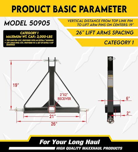 50905 Standard 3-Point Hitch Adapter for Trailers & Farm Equipment with Category 1 Pins & 2" Hitch Receiver in Kuwait