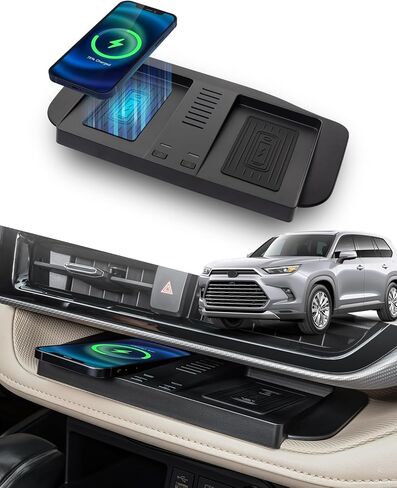 شاحن لاسلكي لملحقات Toyota Highlander 2020 2021 2022، وحدة تحكم مركزية لشحن الهاتف اللاسلكي لملحقات السيارة الداخلية Highlander L/LE/XLE/XSE/Limited/Platinum in Kuwait
