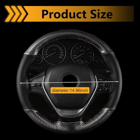 Car Leather Steering Wheel Cover, Breathable Perforated Anti-slip Wrap, Anti-scratch Stitch on Microfiber Leather Protector, Tight Fit for Most 14.96" Steering Wheel (Black) in Saudi Arabia