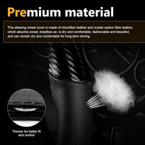 Car Leather Steering Wheel Cover, Breathable Perforated Anti-slip Wrap, Anti-scratch Stitch on Microfiber Leather Protector, Tight Fit for Most 14.96" Steering Wheel (Black) in Saudi Arabia