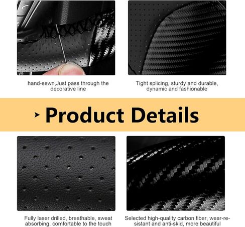 Car Leather Steering Wheel Cover, Breathable Perforated Anti-slip Wrap, Anti-scratch Stitch on Microfiber Leather Protector, Tight Fit for Most 14.96" Steering Wheel (Black) in Saudi Arabia