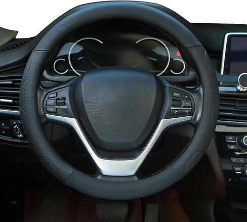 Leather Steering Wheel Cover for Dodge Ram 1500 2500 3500/ for Ford F150 F250 F350/ for Toyota Tacoma 4Runner Tundra, 15.5-16 Inches Car Steering Wheel Cover, Black in Saudi Arabia