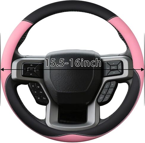 غطاء عجلة قيادة جلدي لسيارة Ford F150/F250/F350، مقبض عجلة قيادة شاحنة 15.5-16 بوصة، مسامي ومضاد للانزلاق، ملحقات شبه سيارة ممتازة (وردي) in Kuwait
