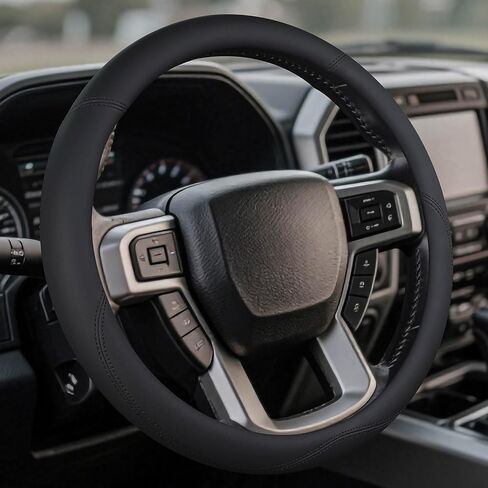 غطاء عجلة قيادة جلدي لسيارة Ford F150/F250/F350، مقبض عجلة قيادة شاحنة 15.5-16 بوصة، مسامي ومضاد للانزلاق، ملحقات شبه سيارة ممتازة (وردي) in Kuwait